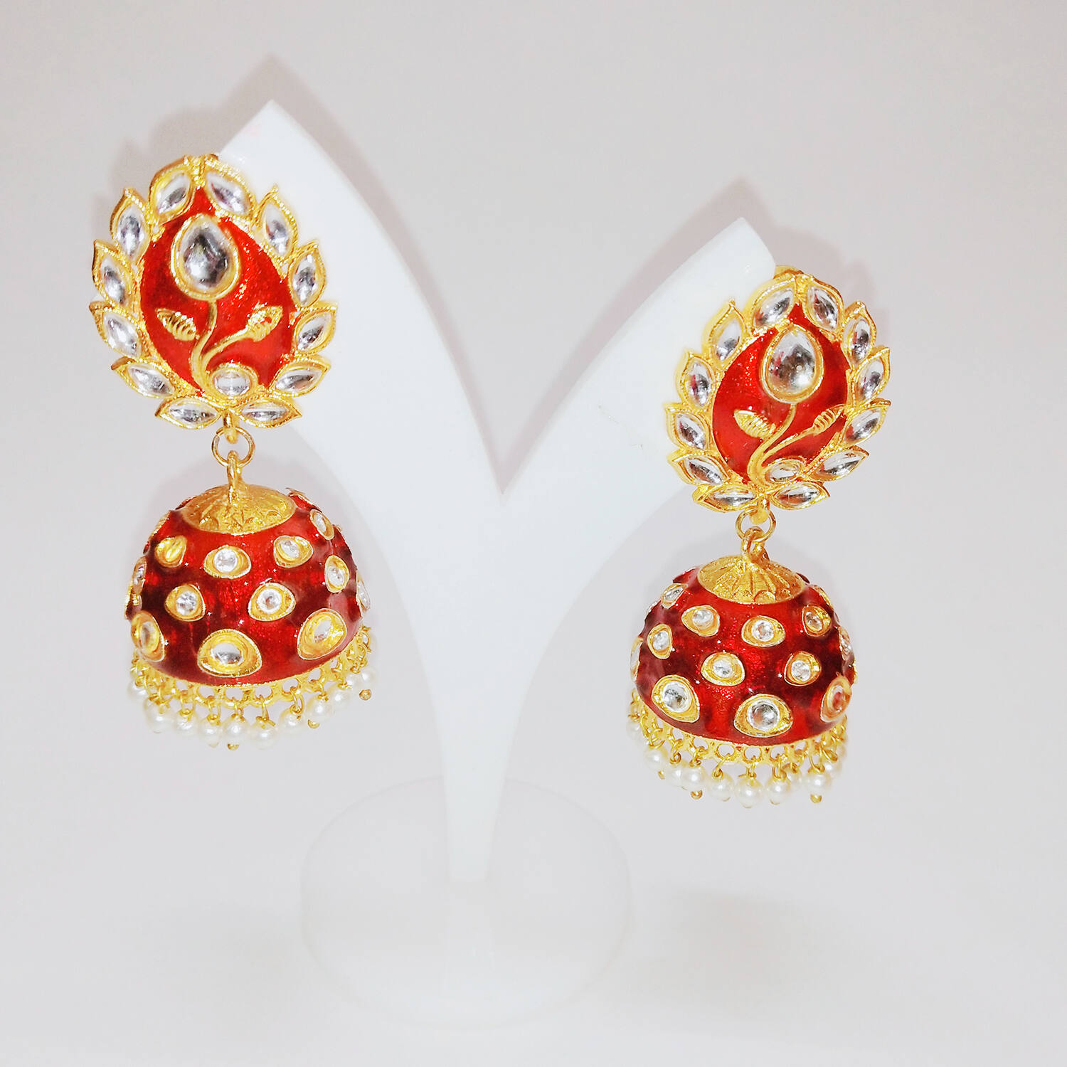 Kl Spinal Gold Polished Jhumki With Red Stone For Girls - Silver Palace